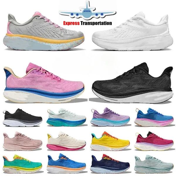 Scarpe da corsa triplo nera nera blu blu arancione arancione menta rosa viola giallo pera lilla marmo clifton 9 bondi 8 maschile designer sneaker allenatori donne eur