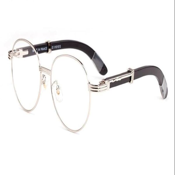 Nuovi occhiali da sole in legno senza marcia di moda Sport Vintage Round Buffalo Horn Glasses Men Women Sun Glasses Lenses Atteggiamento Occhiali da sole Box 3414