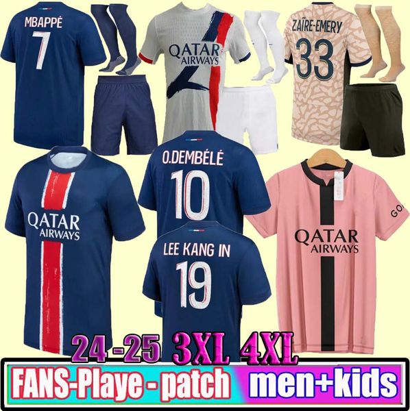 24 25 Maillot Mbappe Soccer Trikots Kids Kit Player Version Training vor Spiel 2024 2025 Maglia Paris Home Away Football Shirt Hakimi Fabian Vitinha o Dembele