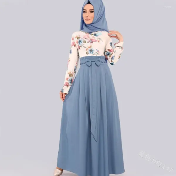 Vestidos casuais Vestido de mulher Superior de verão estilo muçulmano estampa floral alta cintura tornozelo vestidos Drop SXSH110
