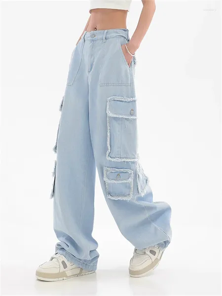 Frauen Jeans Frauen lose 2024 Vintage Quasten Wide Bein hohe Taille Blue Baggy Denim Cargo Hosen Frauen Street Jean Hosener