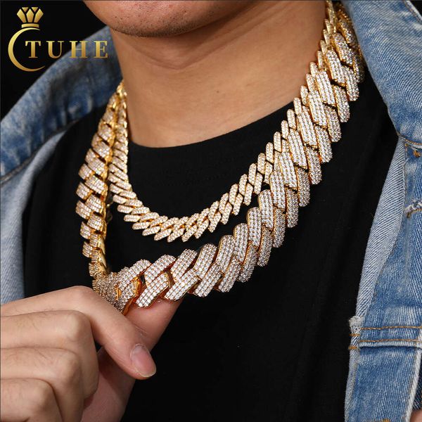 Gioielli hip hop all'ingrosso 25mm oro in oro in ottone3 file aaaaa cz diamante ghiacciata collana a catena a collegamento cubano per uomini