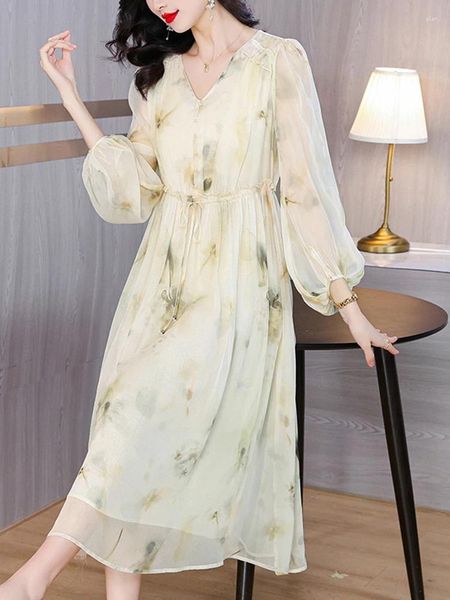 Lässige Kleider Frühling Sommer Silk Boho Frauen Mini Kleid 2024 V-Ausschnitt Langarm Korean Fashion Festa Luxo Prom Party Elegant