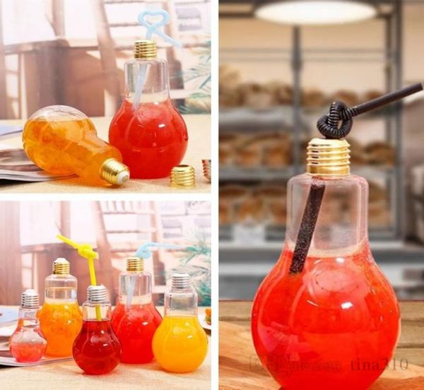 Neue Glühbirnenmilchbecher Flasche Flasche Plastik Joghurt Tee Kreatives Saftgetränk Stroh mit Cup -Getränkewerkzeugen 4680 AMMHL6808336