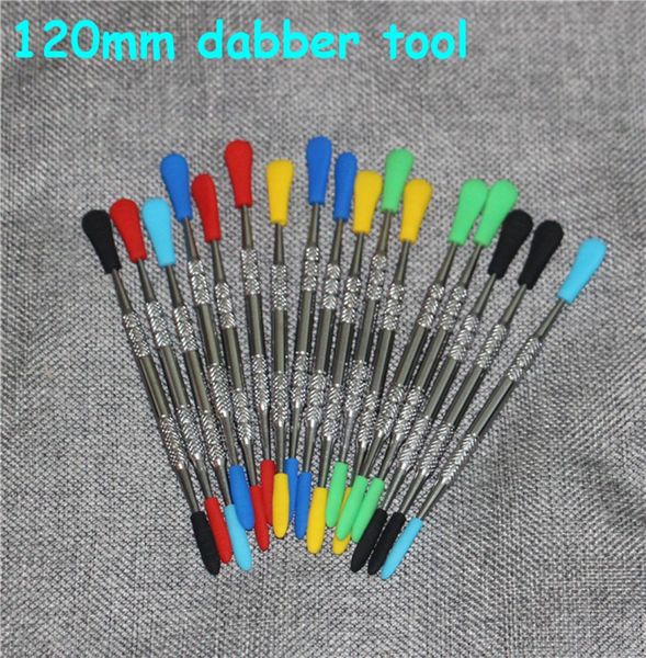 Toolas de dabber de cera para fumantes ATOMizador Silver Color 120mm Ferramenta de jarra DAB com tampa de ponta de silicone unha de titânio para recipientes de ervas secas MA9589848