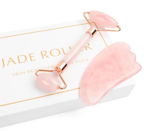 Jade Roller para o Face 2 em 1 Jade Roller Massager Set, incluindo Rose Quartz e Gua Sha Scraping Tooljade Facial Anti Aging Face26339492