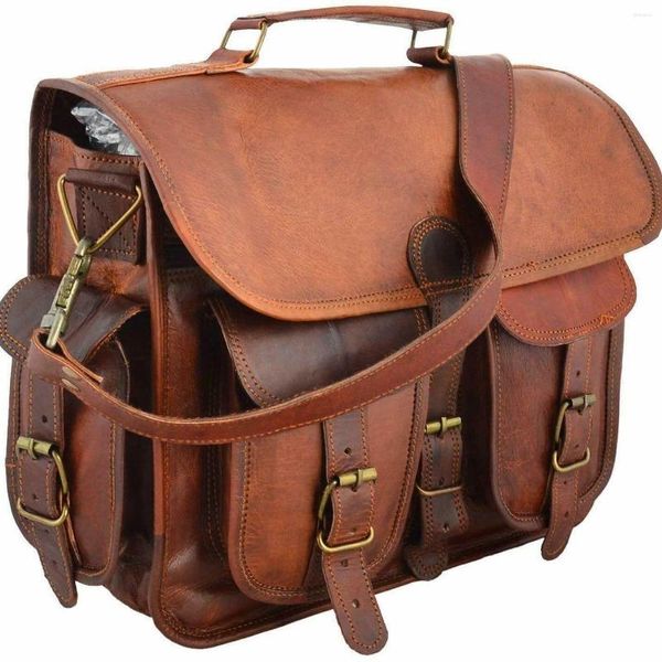 Rucksack 15 -Zoll -Leder -Messenger -Tasche Schultermänner Laptop Aktentasche Vintage Satchel Rucksäcke für