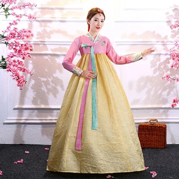 Vestidos casuais estilo coreano RetUo Retuo Vintage Hanbok Dress for Women Vinco de Festas da Lady Tunic de decote em V Fantasia Nacional