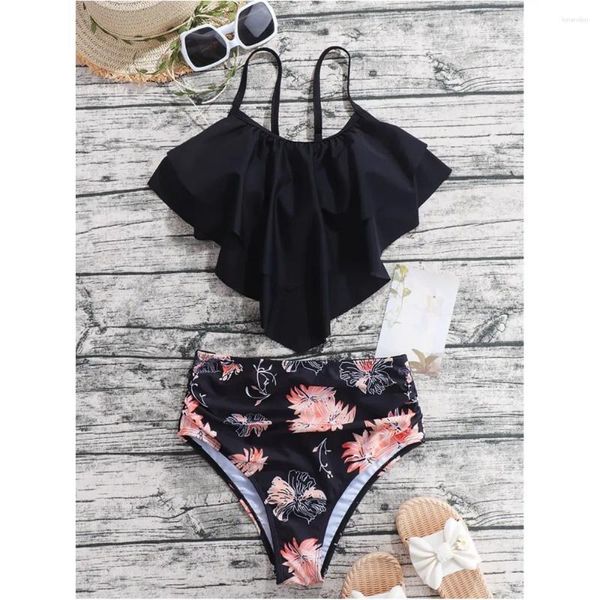 Swimwear's Swimwear Black Black Black Bikini Top Bandage Swimsuit Bottom High Waist Stampa Donne Beach Outfifit Bathong Bikini Set da bagno Bather Swim