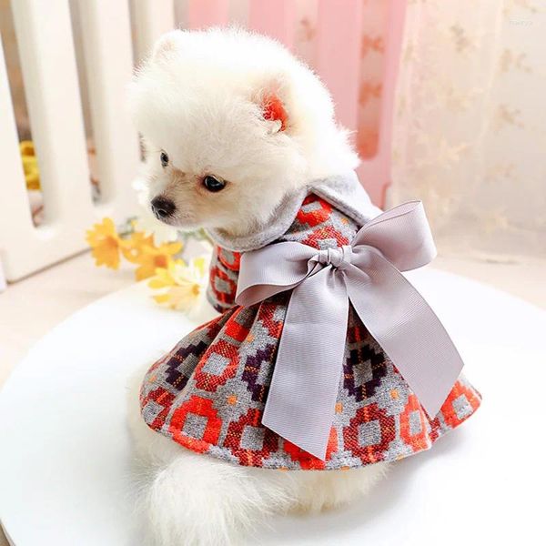 Abbigliamento per cani vestiti cuccioli grigio in lana bowknot gatto da pet fit piccolo primavera estate simpatica gonna di stoffa di costume