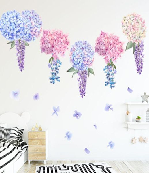 Purple Lavender Hydrangea Flowers Wall Stickers Kids Girls Комната Фон Стена тату