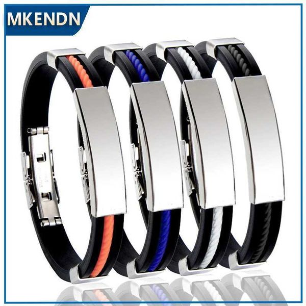 Очарование браслетов Mkendn Classic Style Men Men Silica Gel Bracelet Простой кнопку из нержавеющей стали для кнопок аксессуаров