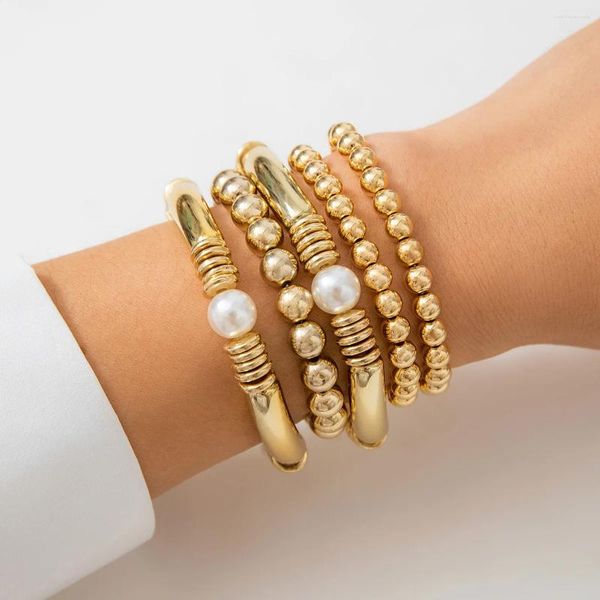 Очарование браслетов преувеличенных наборов из бисера с большим мячом для женщин Мужчина панк винтажный золотой серебряный цвет браслеты