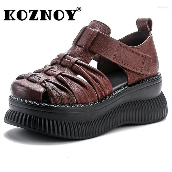 Scarpe vestiti koznoy 7 cm sandali donne moccasin estate gancio britannico rapitore roma mary jane weave mucca vera piattaforma in pelle