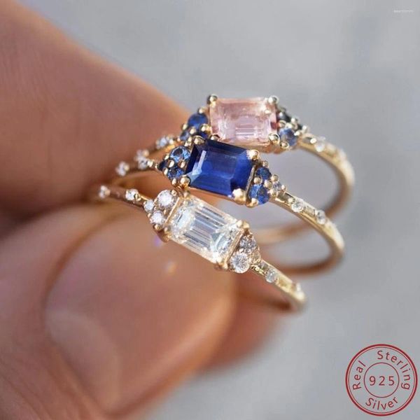 Anelli a grappolo 2024 Fashion 925 Sterling Silver Square Zircone Ring 3 Colori Impegno da donna Gioielli romantici di lusso