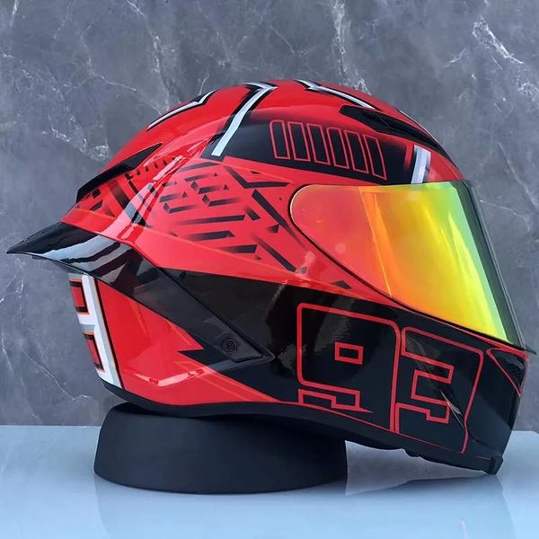 Mulher Red Color Helmet Men Motocicleta Compragem Full Racing Capacetes de Cabeça de Proteção de Viseira Única Capacetes 240509