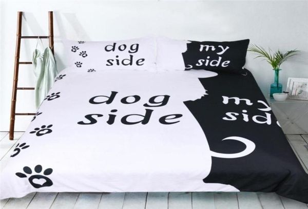 Schwarz -Weiß -Katze und Hund bedruckte Bettwäscheanzug Quilt Cover 3 Bilder Duvet Cover hochwertige Bettwäsche -Bettwäschezubehör Home TE8760516