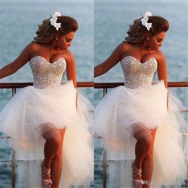 2017 Novo estilo Sweetheart Bling White High Low Phuffy Prom Vestes Front Front Back Party Pérals 291b