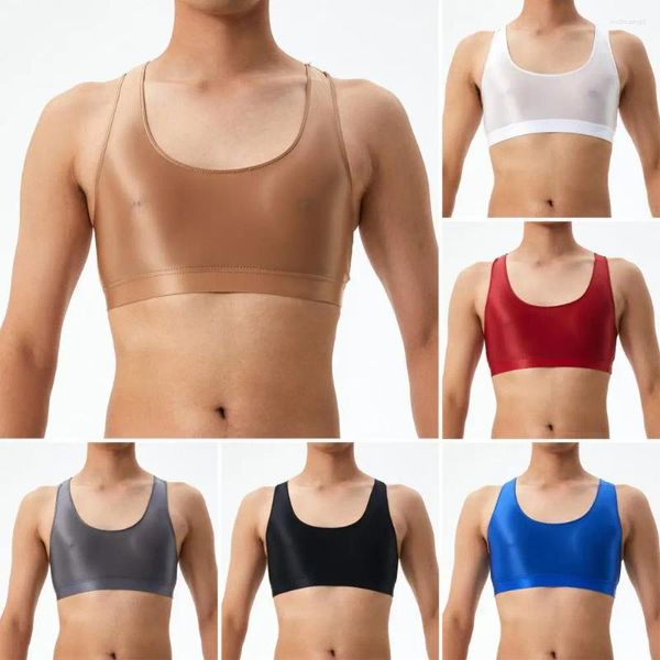 Herren-Tanktops Männer runde Nackenweste schlanker seidige Racerback Top O-Neck Feste Farbe dünne glatte Oberflächenhemd für einen stilvollen Look