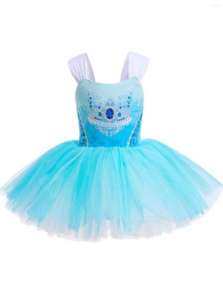 Vestidos de menina azul cor meninas de balé tutu vestido em camisola tule skirted collant ballerina roupas de roupa com fivela escondida design de estilingue
