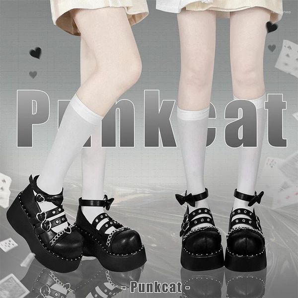 Scarpe vestiti black black phe pelle loli lili giapponese in stile giapponese simpatico piattaforma round-toe heel punk punk wedge lolita gothic