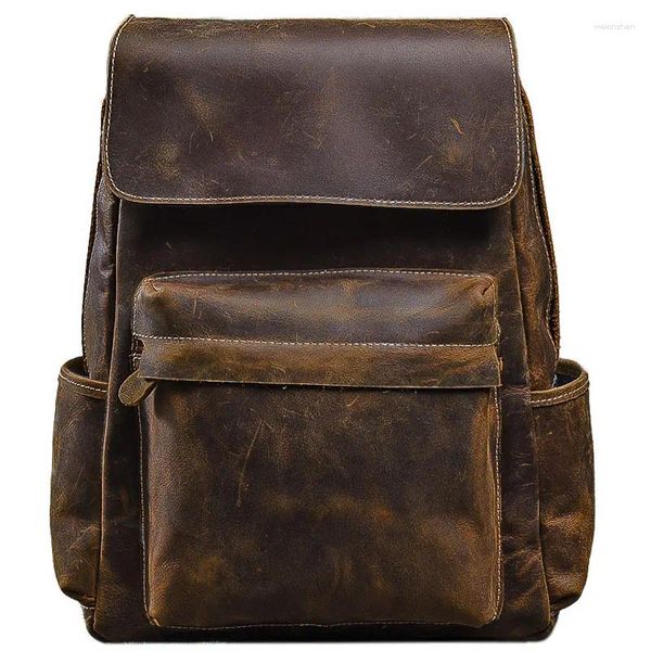 Backpack Men Backpacks Bolsa de ombro masculino Viaje de laptop de 14 polegadas de 14 polegadas de primeira camada de couro de chavão de chavão