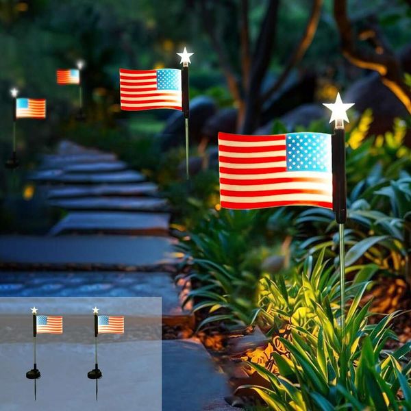 AaoveFox 4 de julho Luzes, American Flag Garden Outdoor, luzes solares à prova d'água ao ar livre, decorações patrióticas para o pátio do caminho da independência do dia