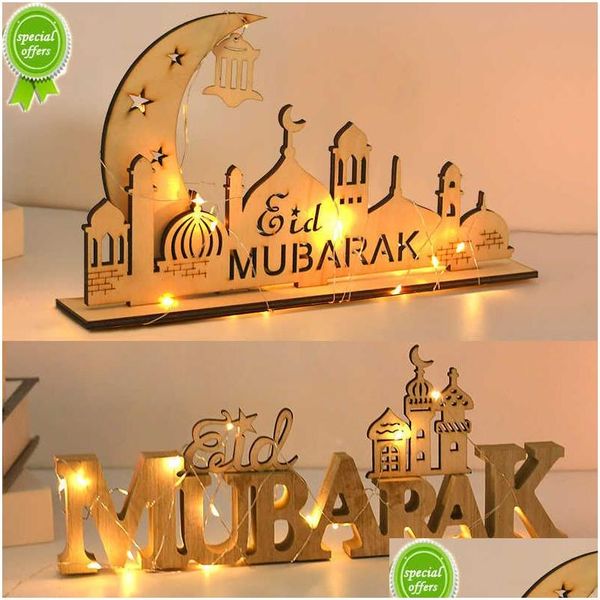 Altro festa di evento fornisce il nuovo ornamento in legno Mubarak Eid Mubarak Ramadan Moon Star Letter Decorazione del tavolo per la casa ISLAMIC MUSLIM DHH2X