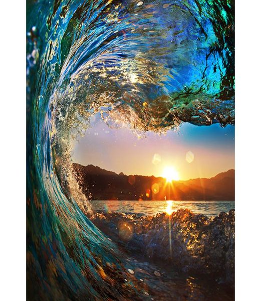 Sunset Wave Seascape 5D DIY Mosaic Behithwork Pintura de diamante Bordado Cruz Stitch Kit Home Wall Home Holding Decor4469344