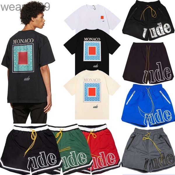 Camisetas de grife de grife masculino praia calça curta mangas de algodão feminino camiseta casual camiseta versátil rhude camisa camisa seca rápida tops de malha respirável 8371