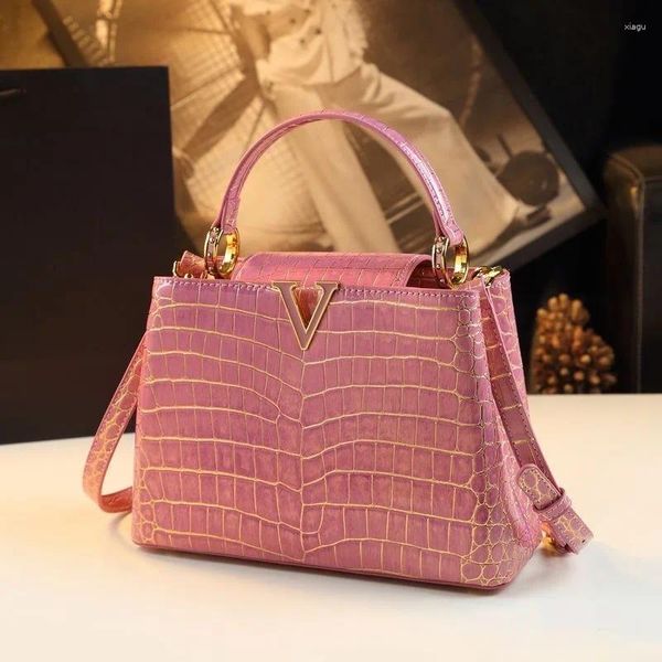 Bolsas de ombro Gradiente de couro genuíno Crocodilo Padrão Mulheres Bolsas Tote Bag Feminino 2024 Moda de luxo de Messenger em forma de V 2024