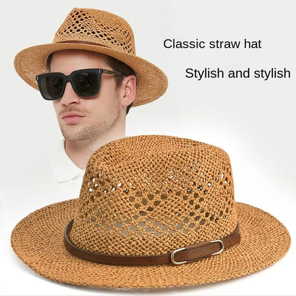 Designer Fedora Hut breiter Krempe Mann Hut Strandhut Exquisites Gewebe -Mesh hohl aus atmungsaktivem Sommer Freizeithut 240508