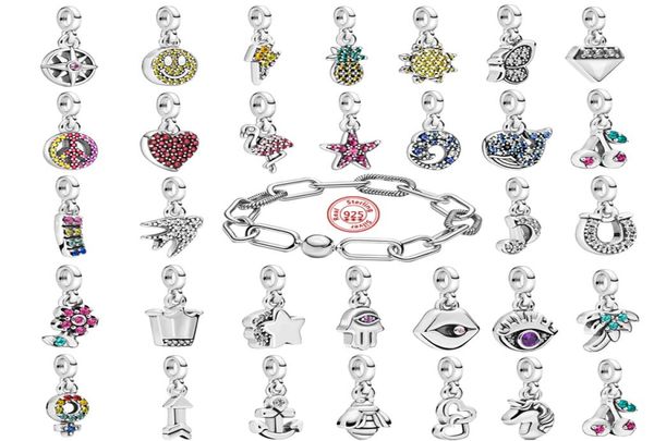 925 Prata My Love Starfish Flamingo Llow Peace Compass Mini Dangle Charm Fit Original ME Bracelet Diy Rios Jóias