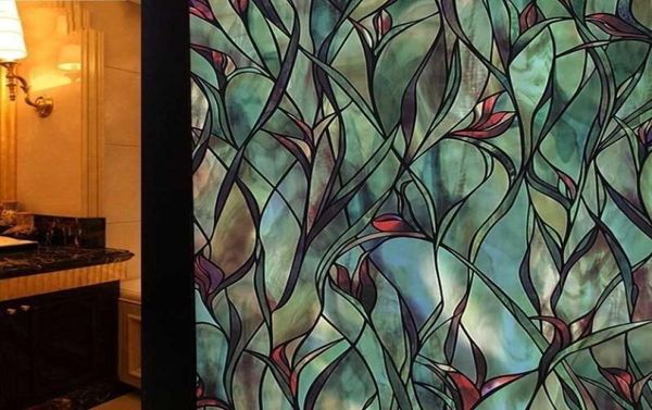 American Green Leafy Flower Filine Film in vetro macchiato Adesivo auto adesivi Adesivo per finestre statiche per bagno 100 cm Y6501490