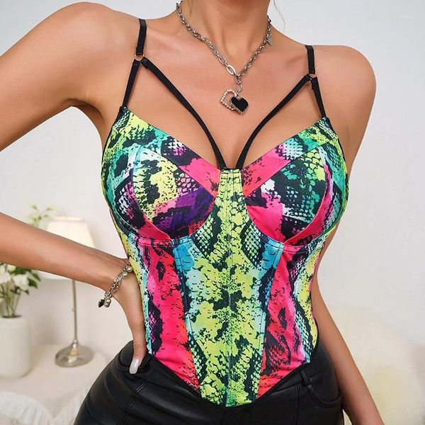 Kadın Tankları Vintage Seksi Tank Top Kadın Snake Cilt Baskı Camisole Vest Göğüs Destek Üstleri Açık Strappy Push Up Budier Party