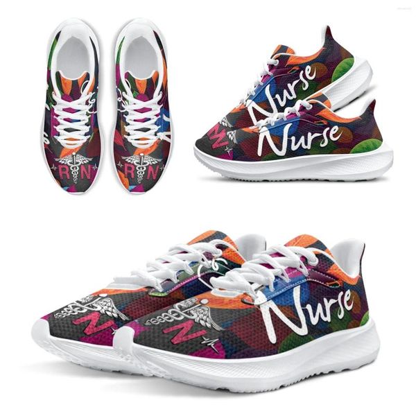 Lässige Schuhe Instantarts Rn leiten Krankenpflege für Frauen Tropische Pflanzendruck Sneakers weiße Schnüre -up -Frauen Zapatos Mujer