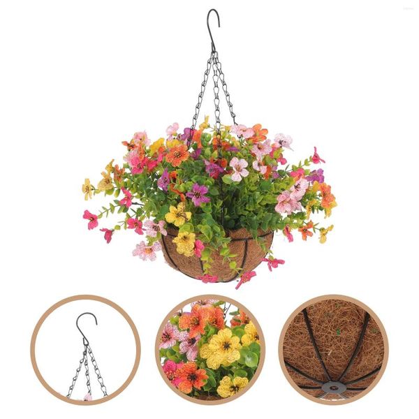 Flores decorativas Potes para plantas internas Flor artificial de cesta de simulação com cabide pendurada noiva de jardinagem