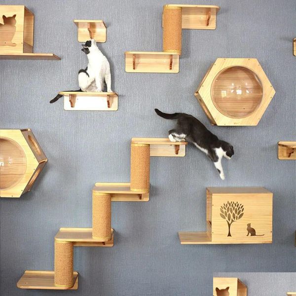 Кошачья мебель царапины с твердым деревянным деревянным деревом Двухслойные джам -платформу Лестницы гамак для скалолаза