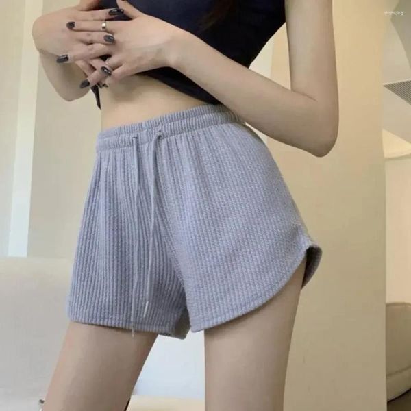 Frauen Shorts Frau Elastic Drawess Schnürung Hochtütiges Weitbein Hosen Casual Wear Plus Summer Summer Solid Sports Pan