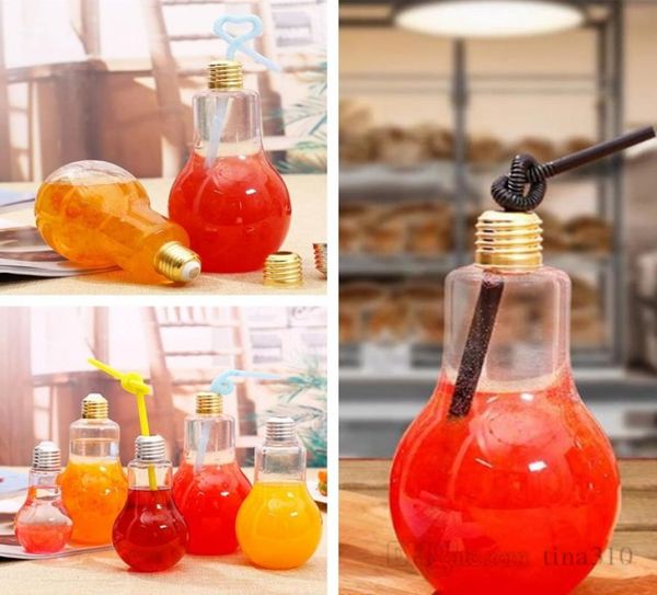 Neue Glühbirnenmilchbecher Flasche Flasche Plastik Joghurt Tee Kreatives Saftgetränk Stroh mit Cup -Getränkewerkzeugen 4680 AMMHL4916094