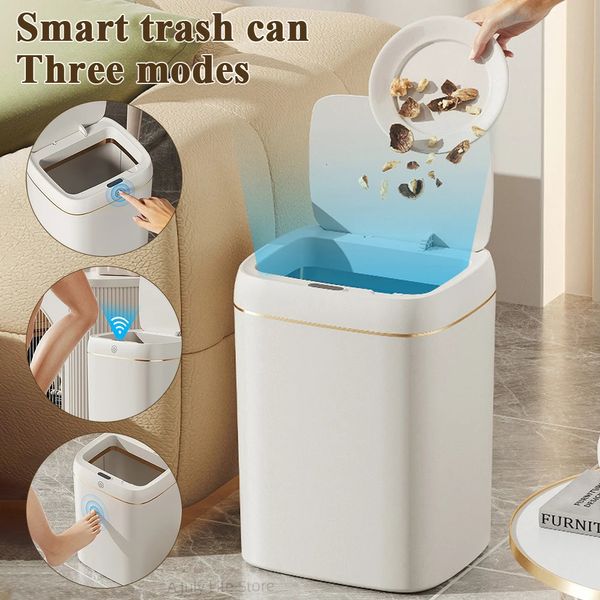 1113L Lixo do sensor inteligente lata com tampa automática de lixo de lixo elétrico de lixo de cozinha banheiro à prova d'água de lixo de lixo branco 240510