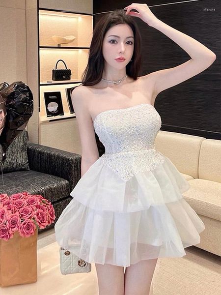 Lässige Kleider Sommer Mode Frauen Abendkleid Chic White Farkel sexy Brustpackung Slim Mini Party Prom Geburtstag Mujer Vestido