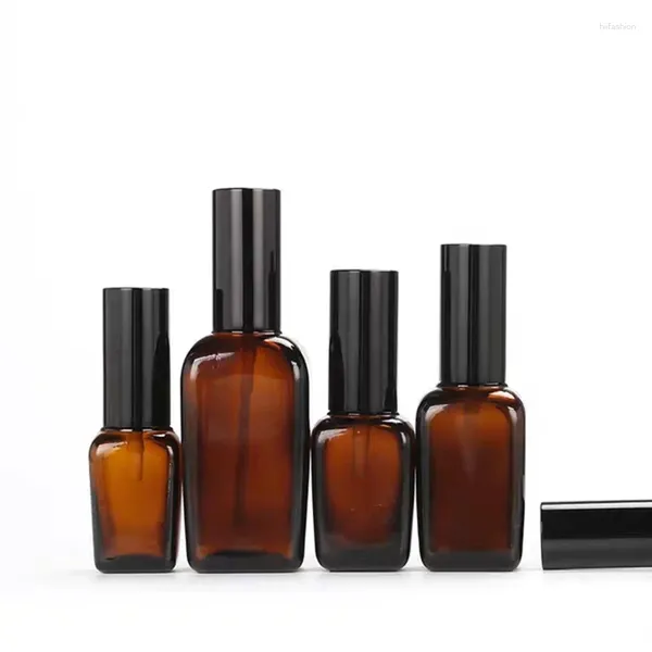 Garrafas de armazenamento 15pcs garrafa de vidro quadrado âmbar preto spray fino spray recarregável Óleo essencial Bombea de loção de loção 10ml-100ml