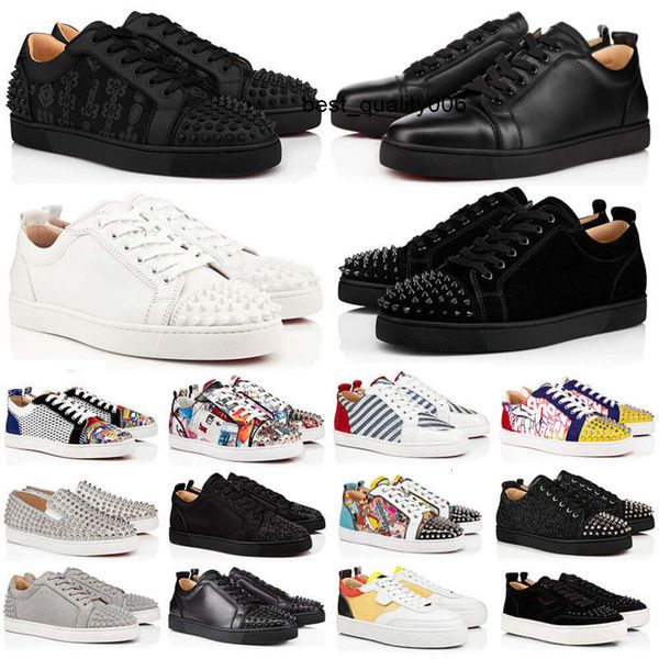 Designer de luxo Sapatos de vestido baixo mensal tênis casuais rebites cinza camurça de couro Loubotinlies christian christianlies christan christianses vermelhos