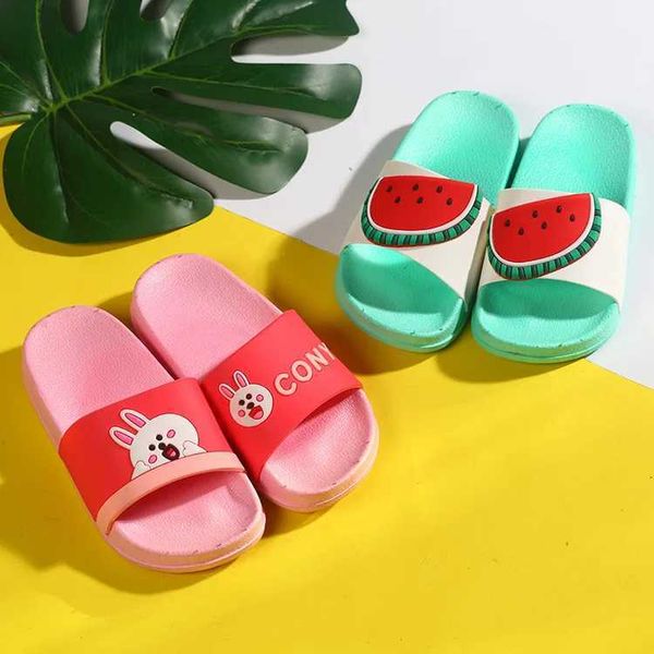 Sapatos de chapéu descalço crianças frutas animais desenhos animados garotas chinelas meninos entupir flip flop baby calçados em casa praia pvc 4-14 anos t240509