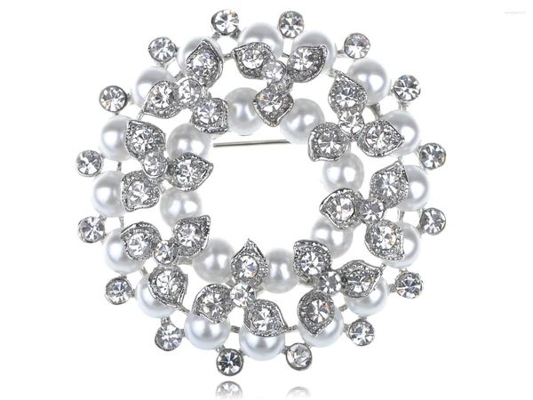 Broschen Frauen Faux Pearls klarer Kristall Strasssteine Blumenkranz Blumen Brosche Pin Hochzeit Braut Mode Schmuck