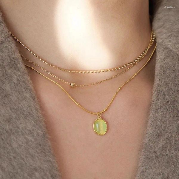 Pendenti 925 collana in argento sterling elegante pietra verde vintage a ciondolo dorato per donne gioielli drop drop gelesale all'ingrosso