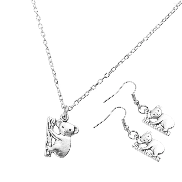 Halskette Ohrringe Set Koala Bolde Legierungsform Pendellesszubehör Frauen und Ohrringschmuck Baumle