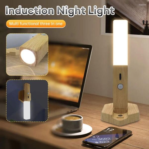 Lâmpada de parede LED USB Night Light Magnetic Motion Sensor Cozinha armário de cozinha move a iluminação de cabeceira portátil