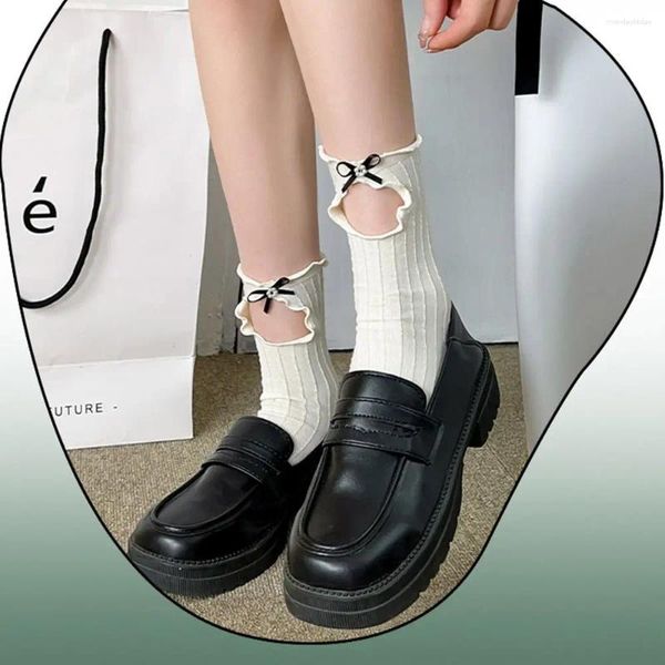 Mulheres meias anti-fricção Nicho de nicho de nicho primavera e verão cor mole pérola law long foff rufle jk japonês estilo